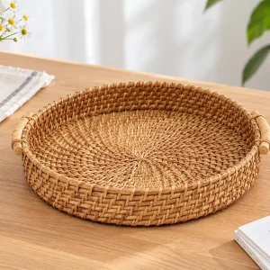KHAY TRÒN MÂY TRE ĐAN CÓ TAY CẦM