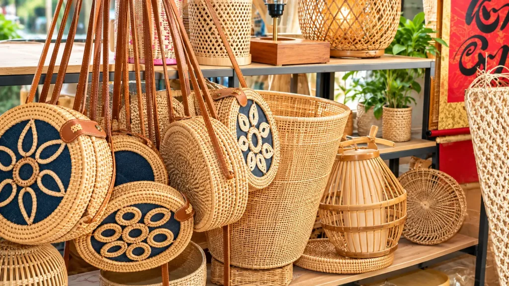 Các sản phẩm mây tre Phú Vinh được làm tỉ mỉ từng đường đan