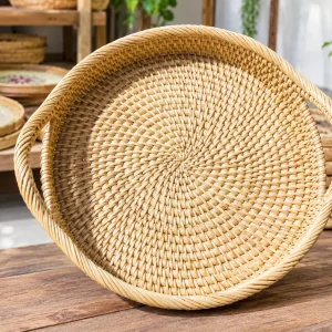 KHAY TRÒN MÂY TRE ĐAN CÓ QUAI CẦM